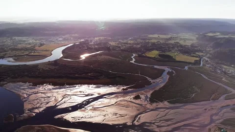 River streams on a sandy landscape aerial high altitude drone Stock Footage 170757669