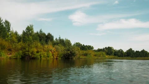 River in summer. reflection of trees in the water. panorama from the water. summ Video stock 158857933