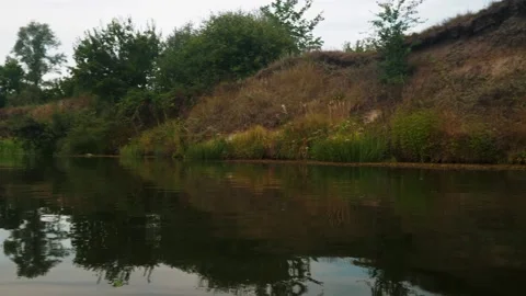 River in summer. reflection of trees in the water. panorama from the water. summ Video stock 158860886