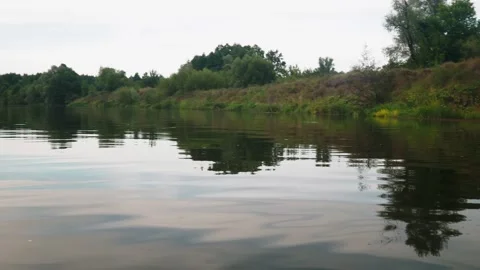 River in summer. reflection of trees in the water. panorama from the water. summ Video stock 158860928