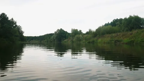 River in summer. reflection of trees in the water. panorama from the water. summ Video stock 158861024