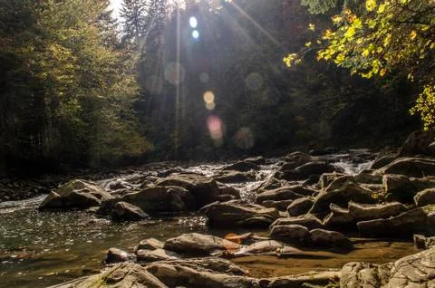 River in the sun and clouds Stock Photos