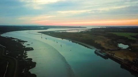 River Sunrise Drone Shot Stock Footage 140508980