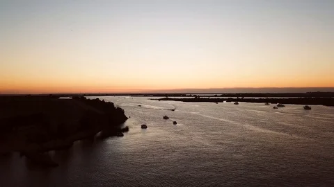 River Sunset Aerial Stock Footage 99665777