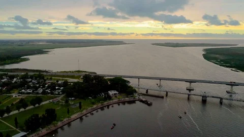 River at sunset, aerial view Stock Footage 101943015