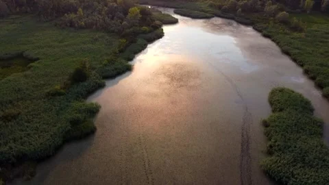 River Sunset Aerial View Stock Footage 157727748