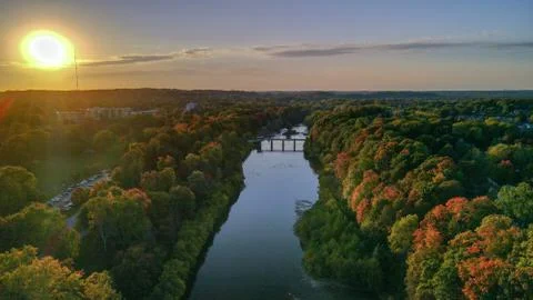 River sunset with fall colors Stock Photos