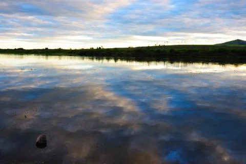 River sunset landscape Stock Photos