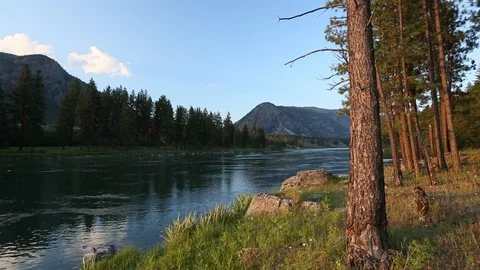 River sunset nature tracking shot Stock Footage 108487765