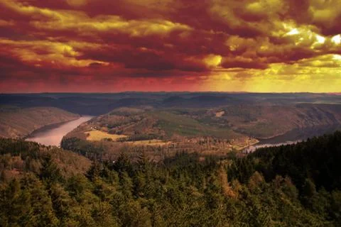 River at sunset Stock Photos