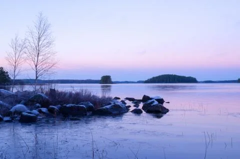 River in sunset Stock Photos