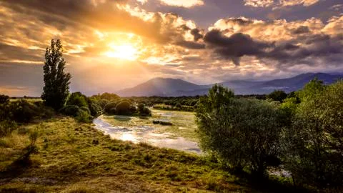 River sunset Stock Photos