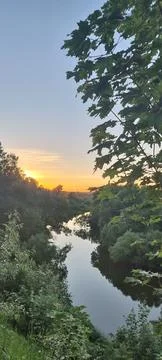 River at sunset 스톡 사진