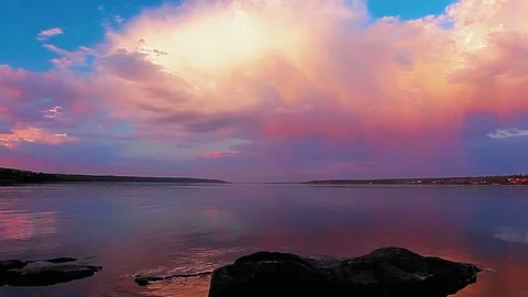 River sunset. timelapse. Stock Footage 84521615