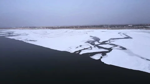River surface in winter , ice and snow river Stock Footage 234302056