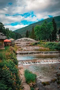 A river surrounded by mountains 스톡 사진