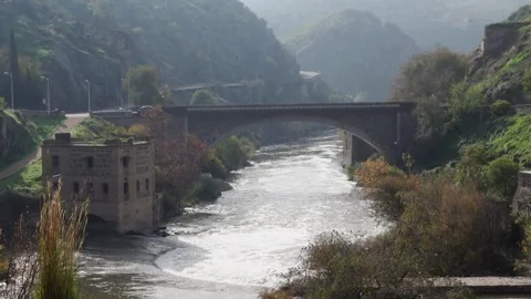 River surrounding Toledo Spain Video stock 293858558