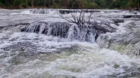 River Symphony: Slow Motion Journey Along the Majestic River in Laos Stock Footage 240873887
