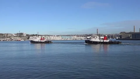 River Tamar Cornwall England. Two large tug boats on the river. Stock Footage 134676783