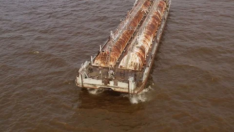 The river tank barge at anchor in the river Ob. Stock Footage 120588366