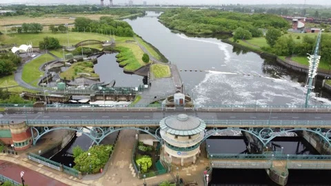 River Tees Barrage Bridge White Water Rafting Stockton on Tees Stock Footage 196399096
