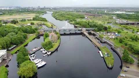 River Tees Barrage Bridge White Water Rafting Stockton on Tees Stock Footage 196401916