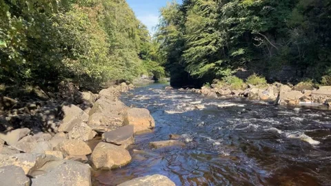 The River Tees below High Force waterfalls, County Durham, England, UK Video stock 285179721