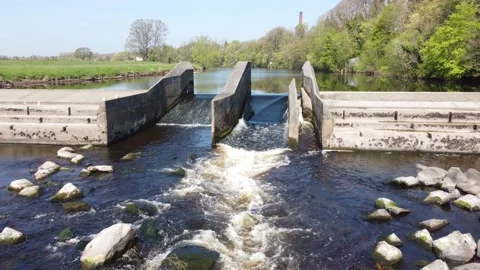 River Tees Broken Scar Low Coniscliffe Darlington Drone Footage Stock Footage 194133755
