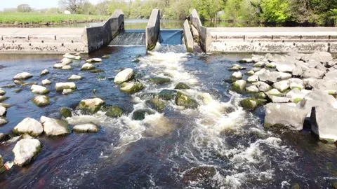 River Tees Broken Scar Low Coniscliffe Darlington Drone Footage Stock Footage 194136001
