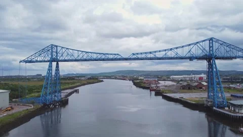 River Tees Middlesbrough Transporter Bridge, Tees Dock Stock Footage 196108924