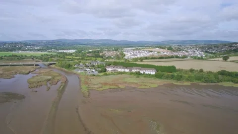 River Teign from a drone, Newton Abbot, Devon, England, Europe Stock-Footage 163563829
