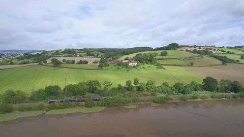 River Teign from a drone, Newton Abbot, Devon, England, Europe Stock Footage 163563861