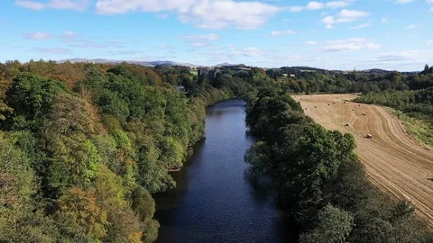 River Teith and Doune Castle Stock Footage 117173851