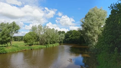 River Teviot in summer after rain Stock Footage 246134583