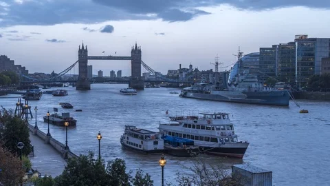 River Thames and Tower Bridge, London Stock Footage 114396044