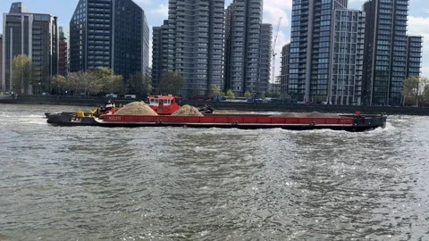 River Thames Barge Carrying Sand Stock Footage 240412394