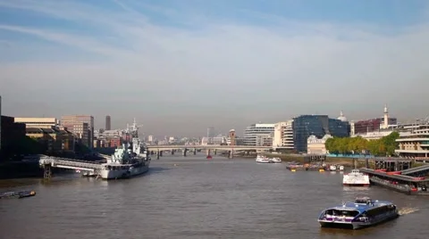 River Thames, City View from Tower Bridge London 2 Stock Footage 47064466