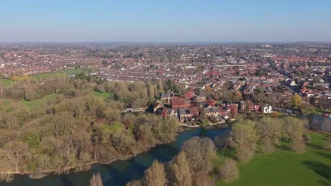 River Thames drone video of Reading in Berkshire, England Stock Footage 331116662