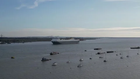 River thames freight traffic viewed from Gravesend Kent Stock Footage 249539410