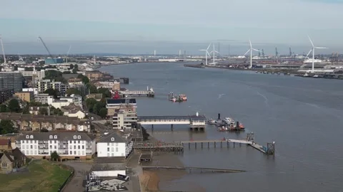 River thames freight traffic viewed from Gravesend Kent Stockbeeldmateriaal 249539732