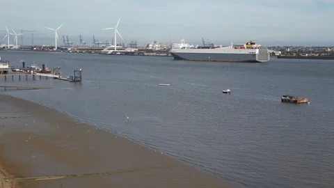 River thames freight traffic viewed from Gravesend Kent Video stock 249540006