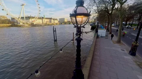 River Thames, London - filmed with a large jib in March 2017 in 4K. Clip 46 Stock Footage