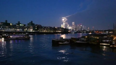 River Thames at Night with Full Moon DSC 0165 Stock Footage 311394411