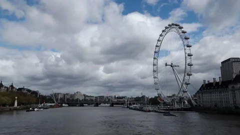 River Thames panorama including Millennium Wheel or London Eye Stock Footage 156050185