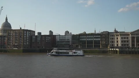 River Thames, St Paul's Cathedral and Millennium Bridge, London, England Stock Footage 243285397
