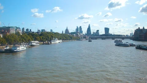RIVER THAMES TIMELAPSE FACING ST PAULS AND THE GHERKIN WITH CLOUDS Stock Footage 126508590