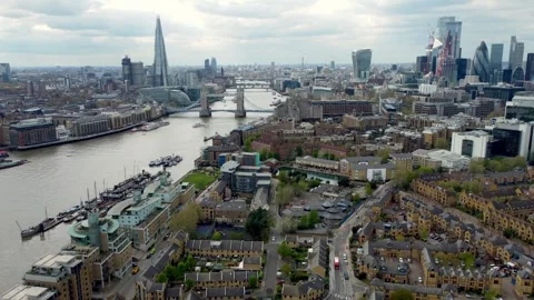 River Thames, Tower Bridge, and the London City Skyline Stock Footage 261352882