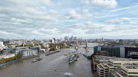 River Thames Tower bridge and HMS Belfast London UK drone,aerial 4K footage Stock Footage 318954237
