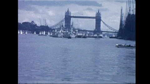 The River Thames, Tower bridge, London, 1962. Stock Footage 304788907