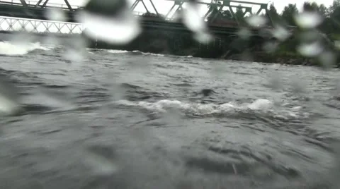 River. Thresholds. Waves. The boat moves in the river by the stormy waves. Stock Footage 68945113
